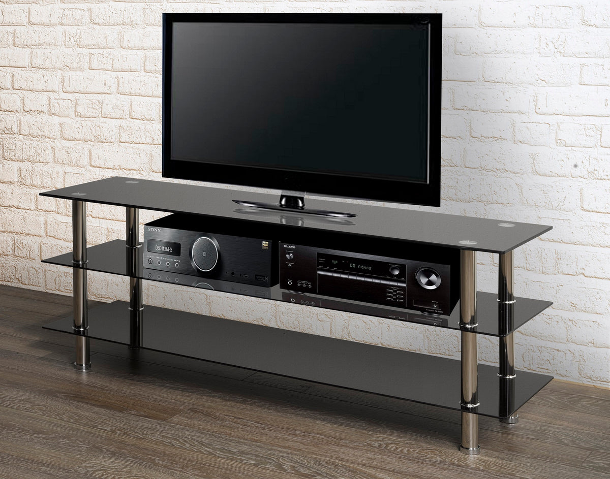 Gladstone black tempered glass and chrome TV stand
