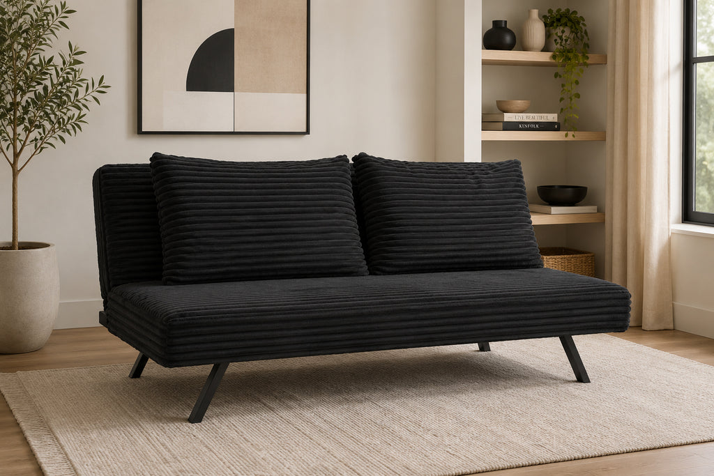 Granby klik klak sofa bed in black corduroy fabric