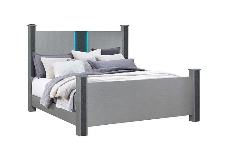 Logan-Silver Bedroom Collection – Glam Silver Finish with Crushed Crystal Accents & Disco Lights