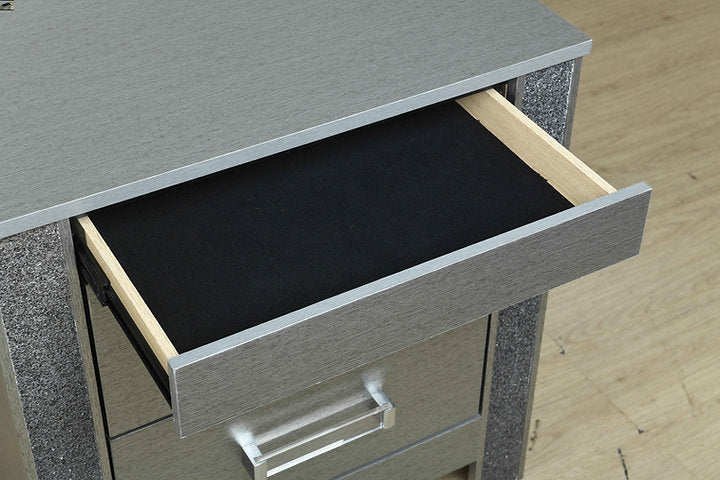 Logan-Silver Bedroom Collection – Glam Silver Finish with Crushed Crystal Accents & Disco Lights