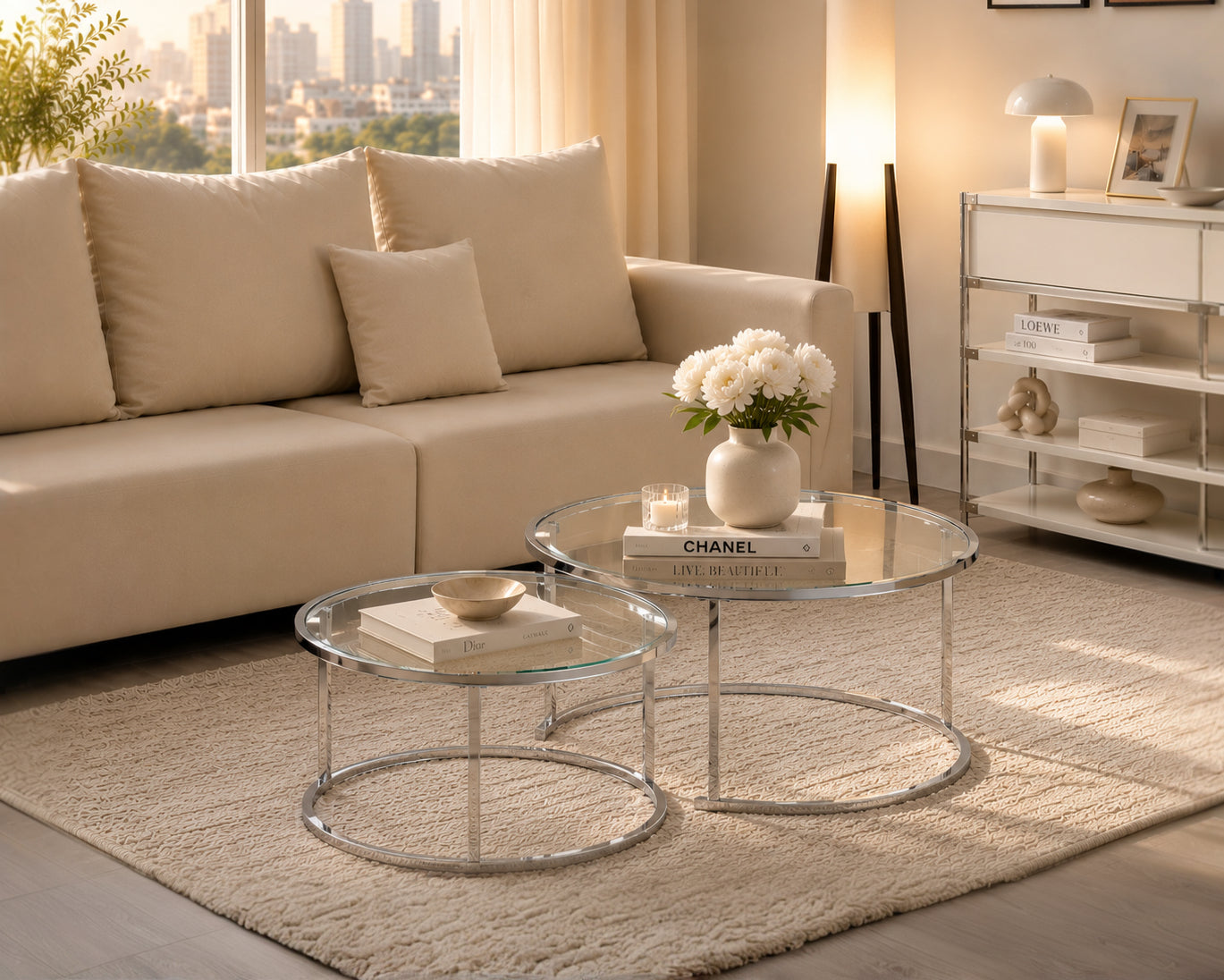 Summerhill set of two nesting glass and metal coffee tables