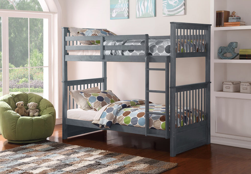 Grey mission-style single over single bunk bed