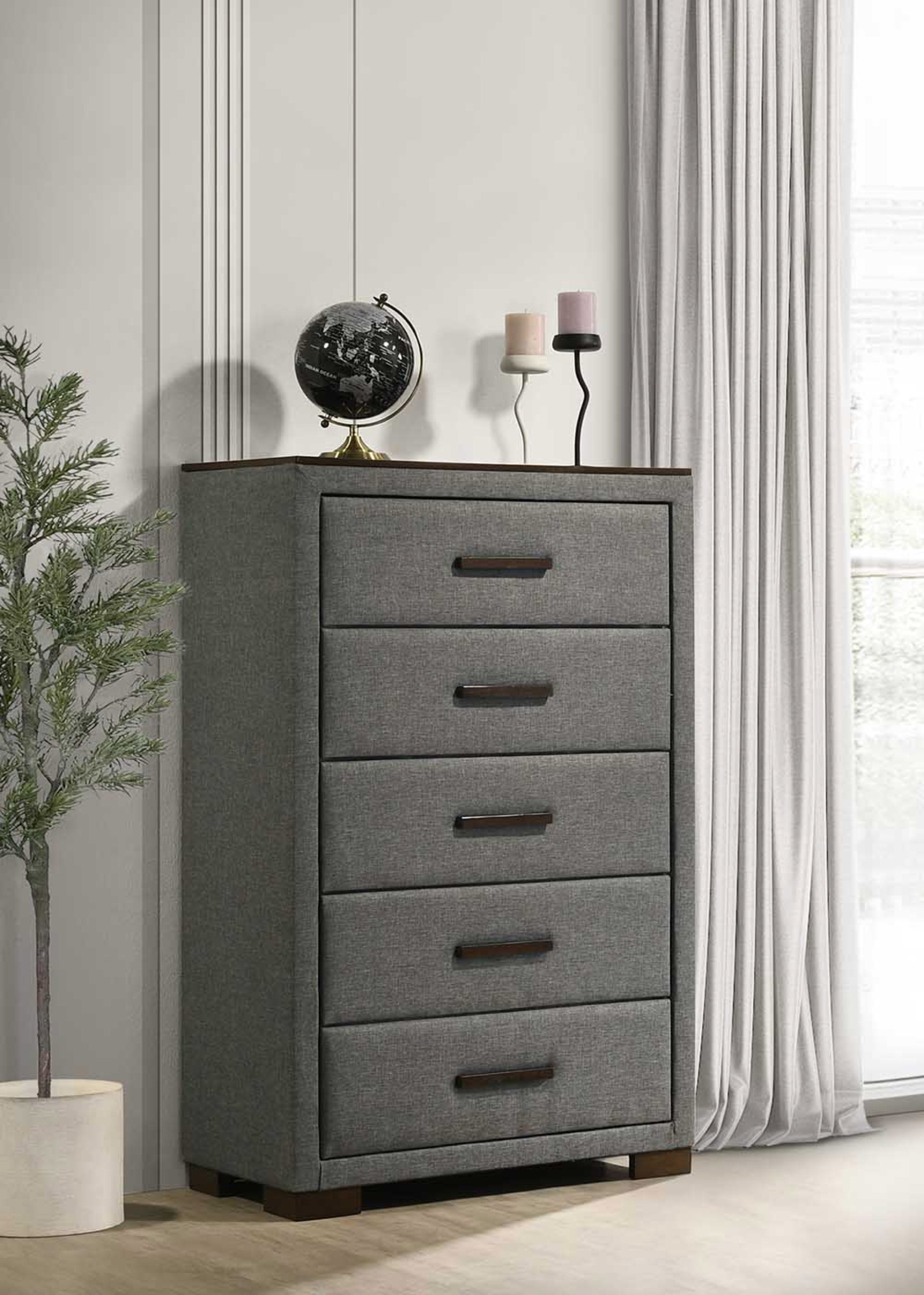 IF-180 Dylan chest and dresser with mirror in matching dark grey bedroom set