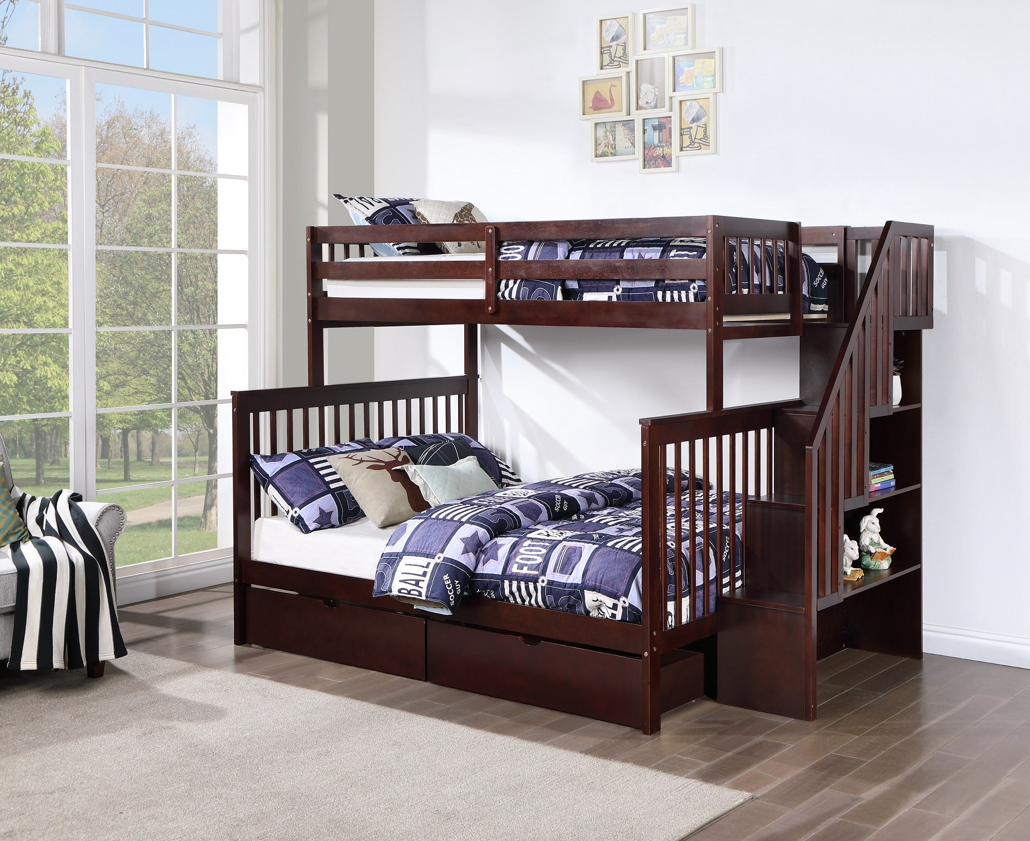 Rondeau espresso mission bunk bed with stairs single over double