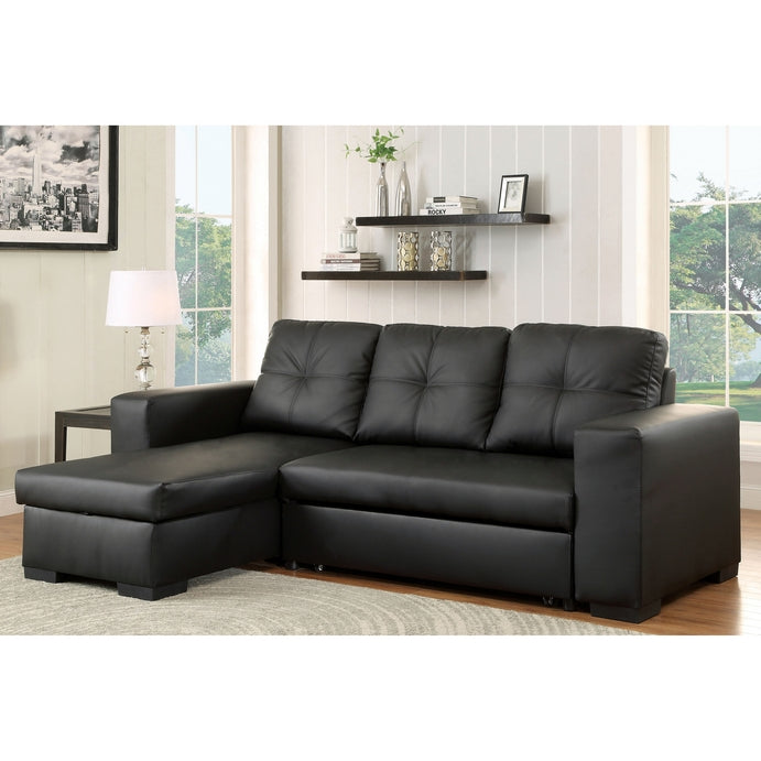 Dixon black faux leather sofa bed sectional with reversible chaise