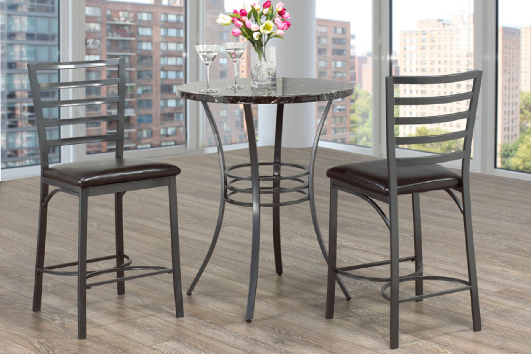 Danforth 3-piece grey pub set with counter height table and two stools