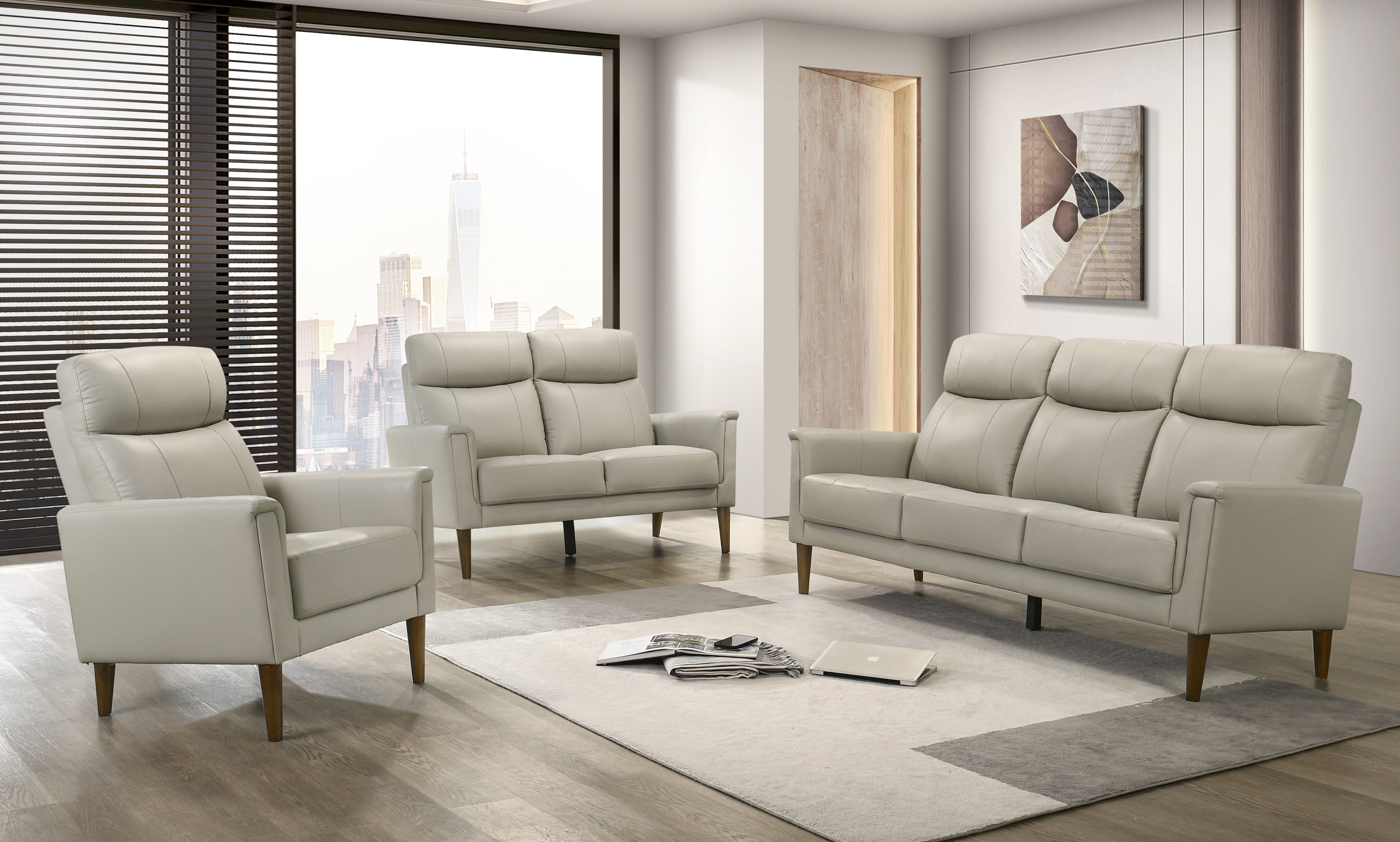 Westlake light grey leather match sofa set
