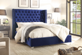 Selby blue velvet wing bed with chrome nailheads