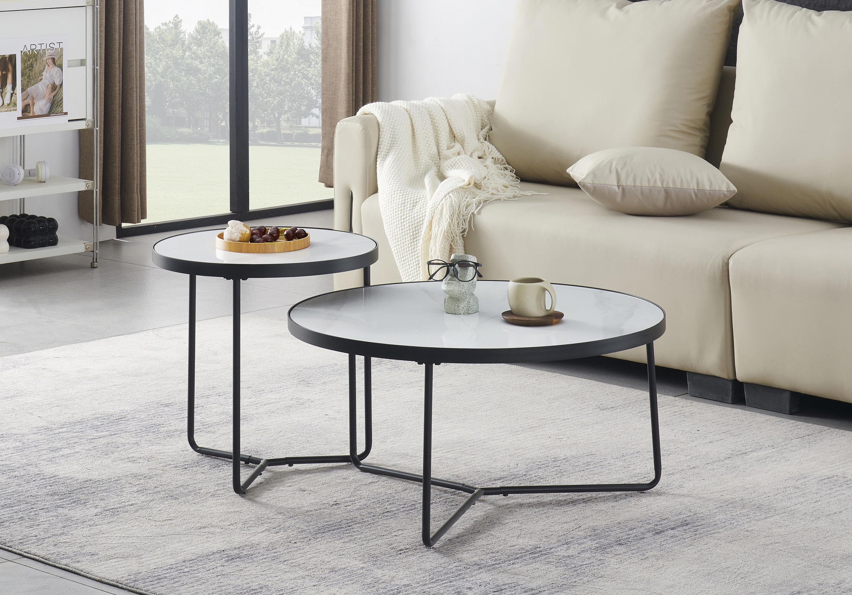 Agincourt set of two round sintered stone coffee tables