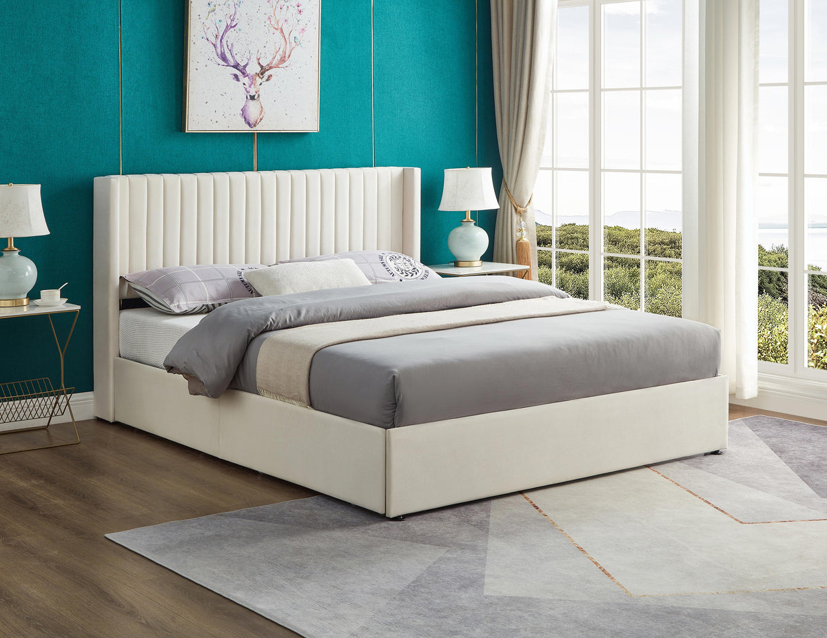 Killarney creme velvet wingback storage bed