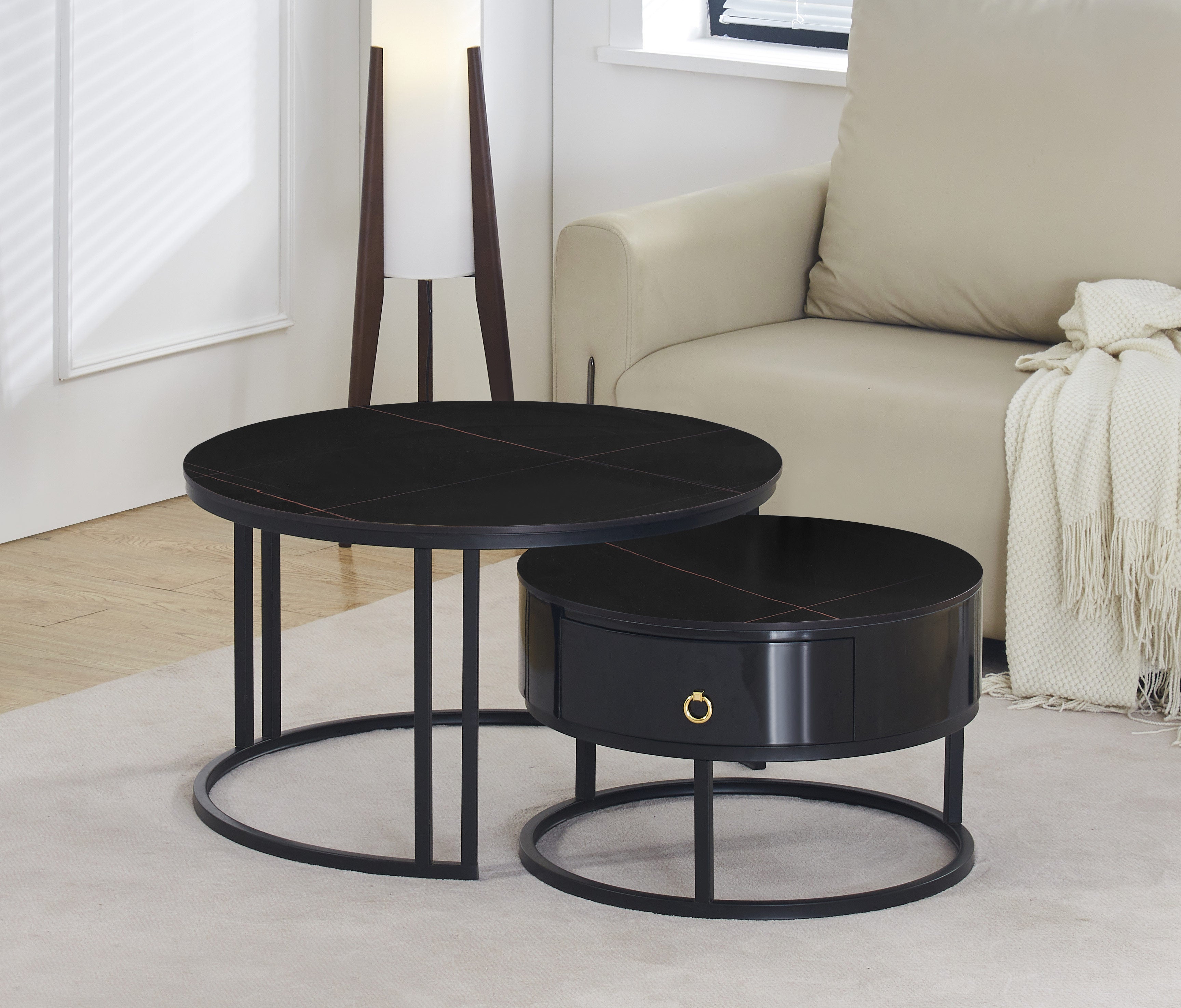 Guildwood set of two midnight black stone coffee tables with storage