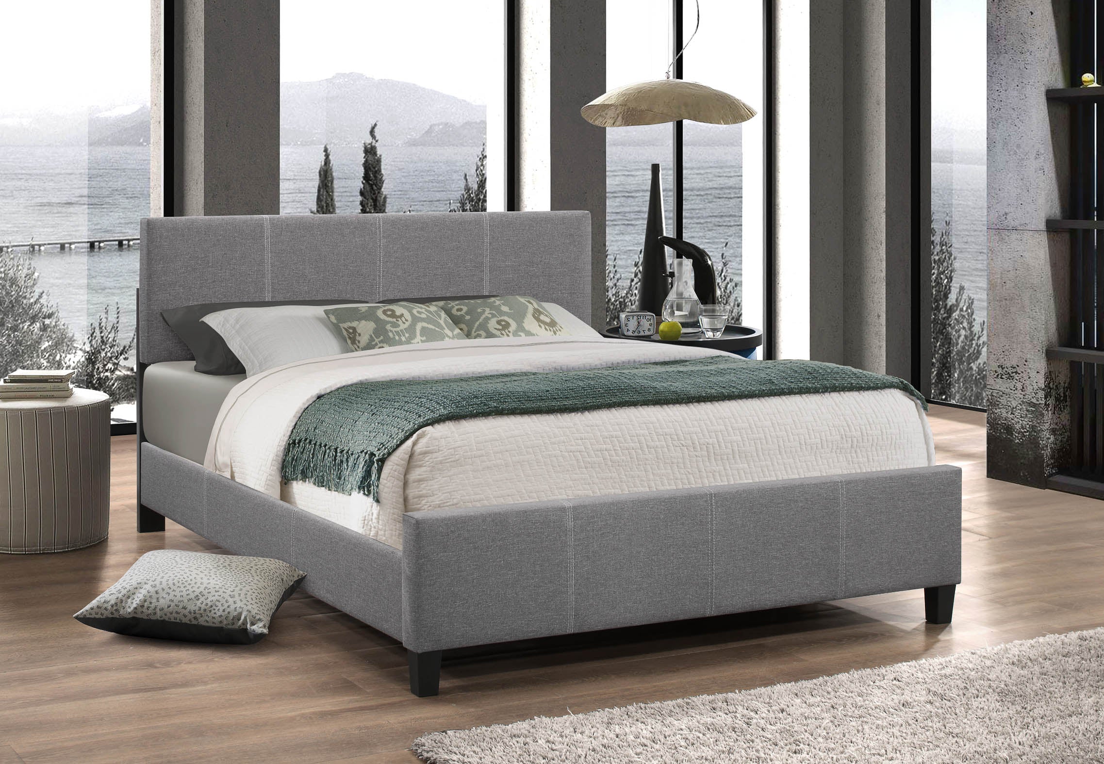 Winona grey fabric bed with adjustable headboard