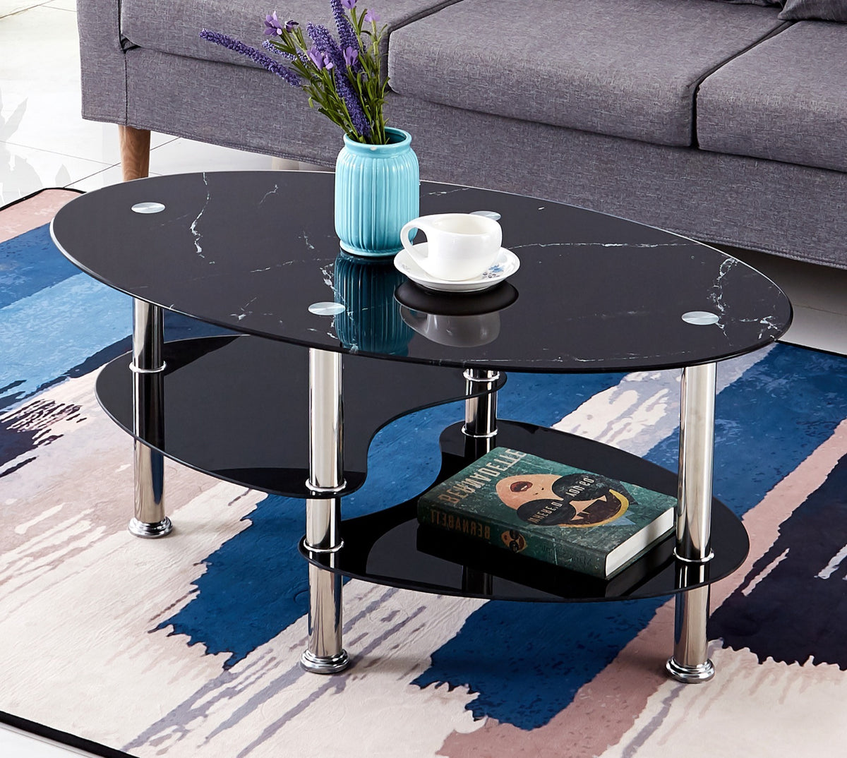 St. Clair marble-look glass coffee table