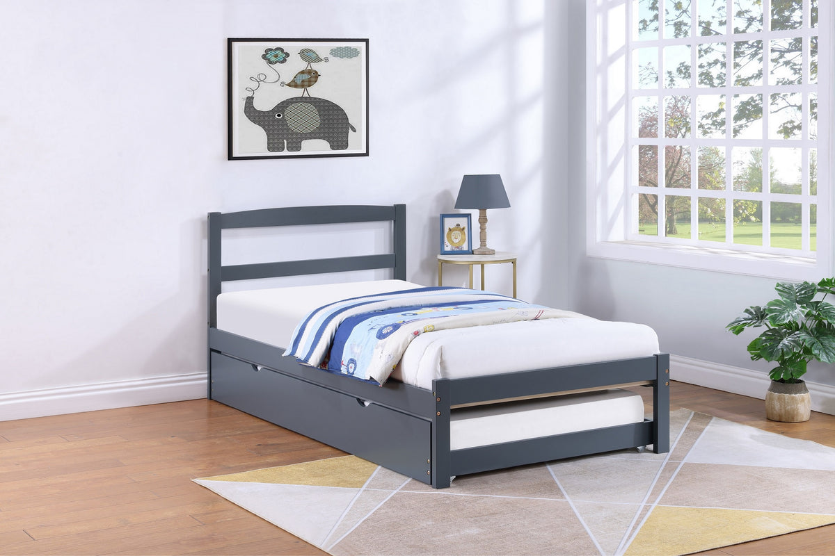 Grey solid wood single bed frame with built-in mattress support