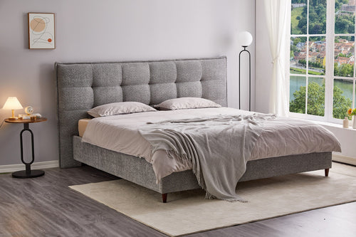 Aldergrove grey boucle bed with piping detail
