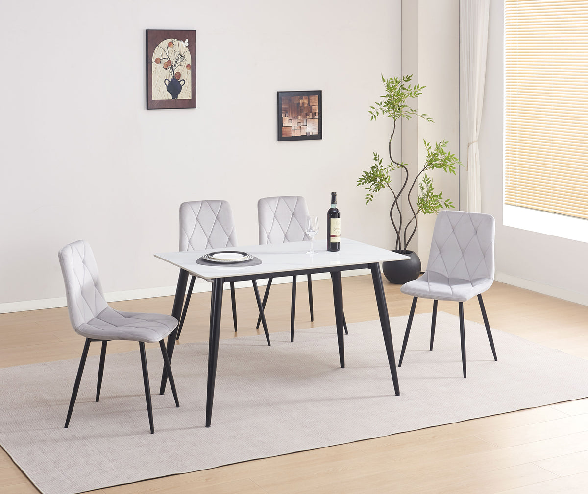 Meaford 5-piece dining set with snowy white marble top