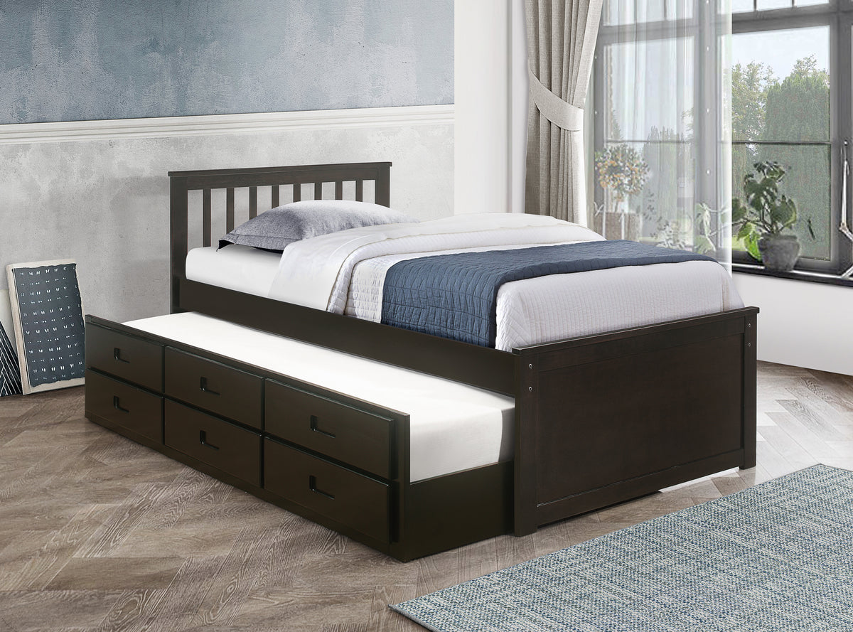 Bluffers captain bed with pull-out trundle and storage drawers