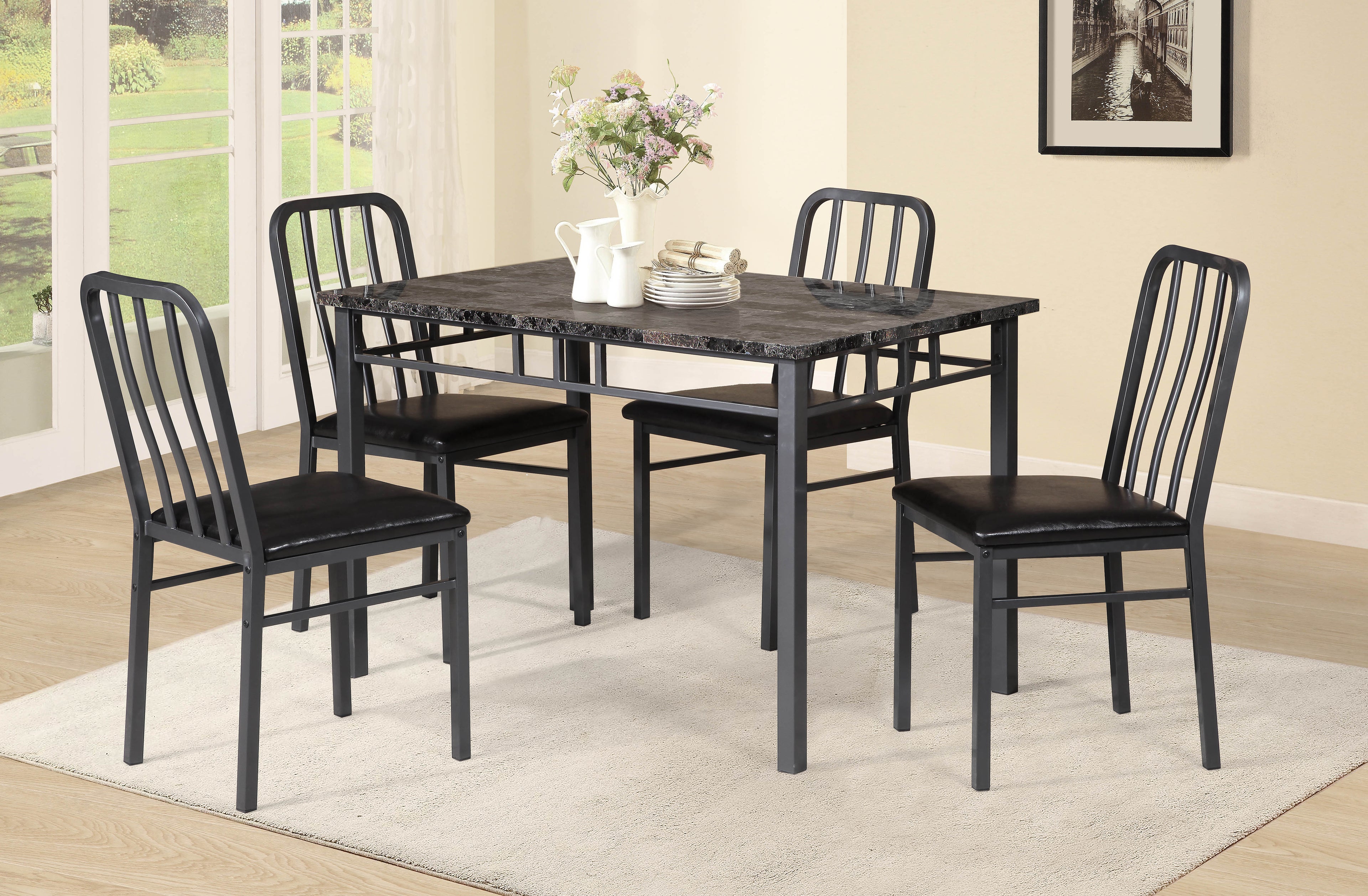 Bayview 5-piece black dinette set with table and four chairs