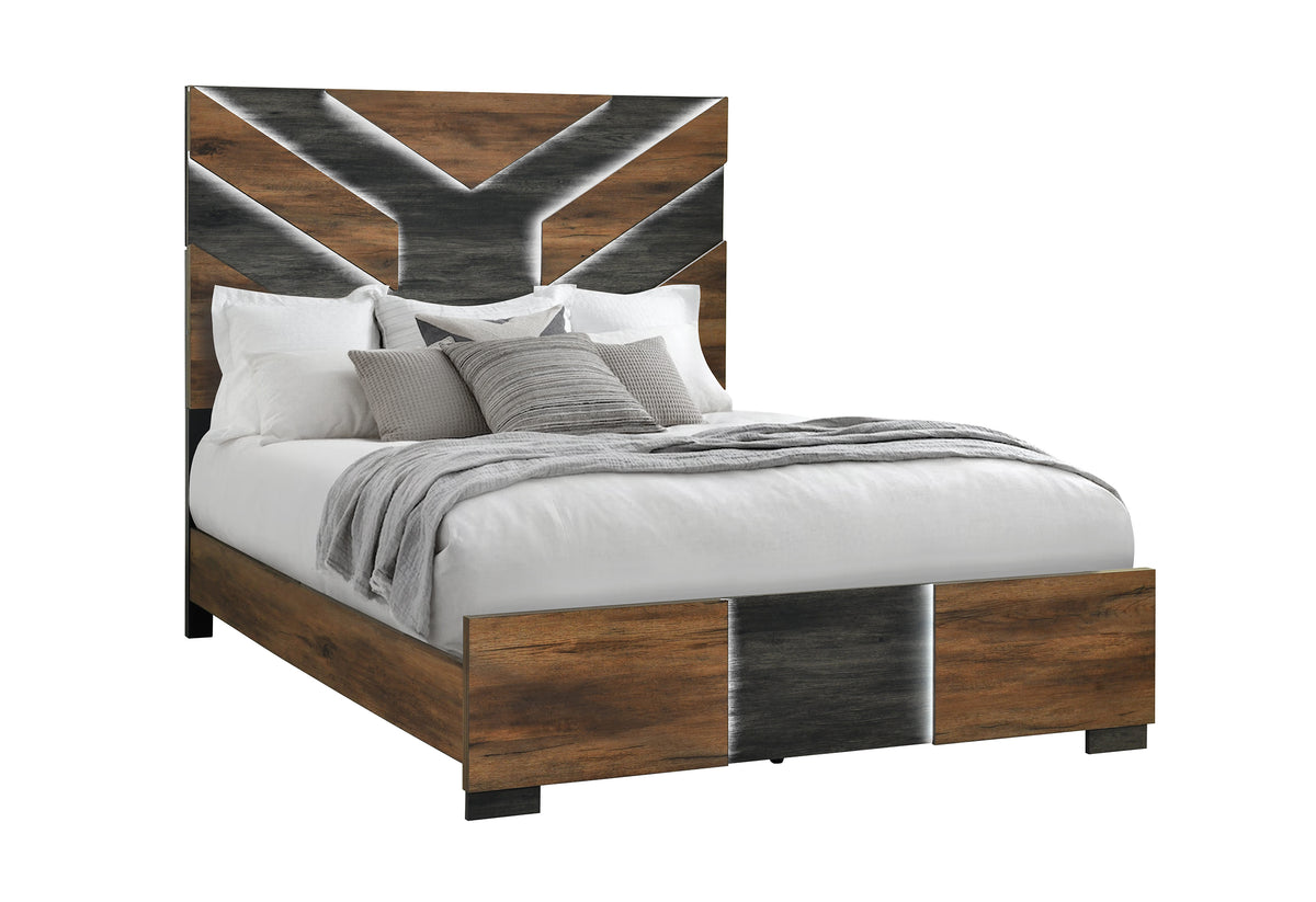Optimus chest and dresser with mirror in two-tone walnut finish