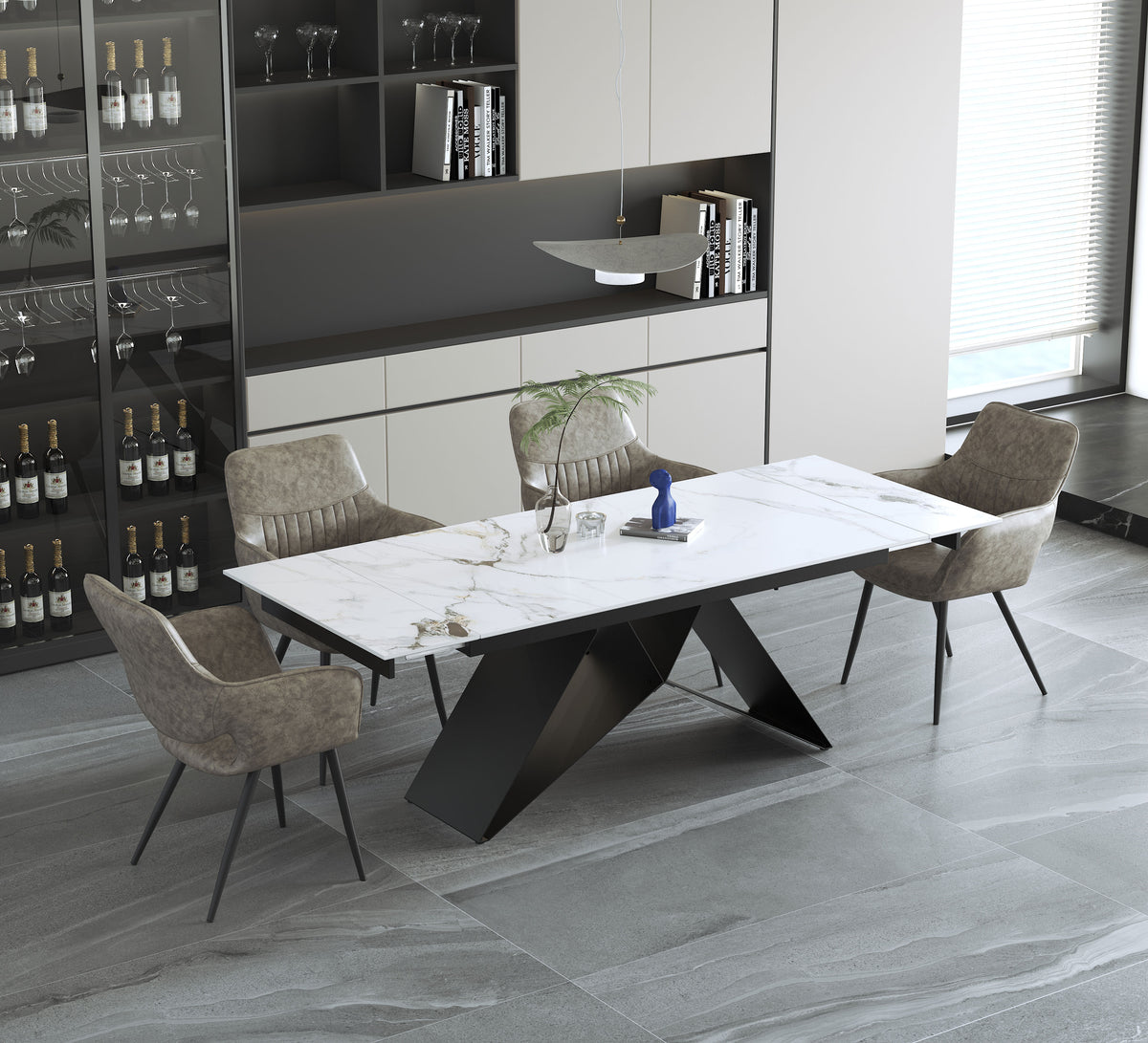 Tottenham 7-piece extension dining set with Chanel marble top