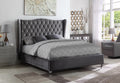 Wembley grey velvet wingback bed with nailhead trim