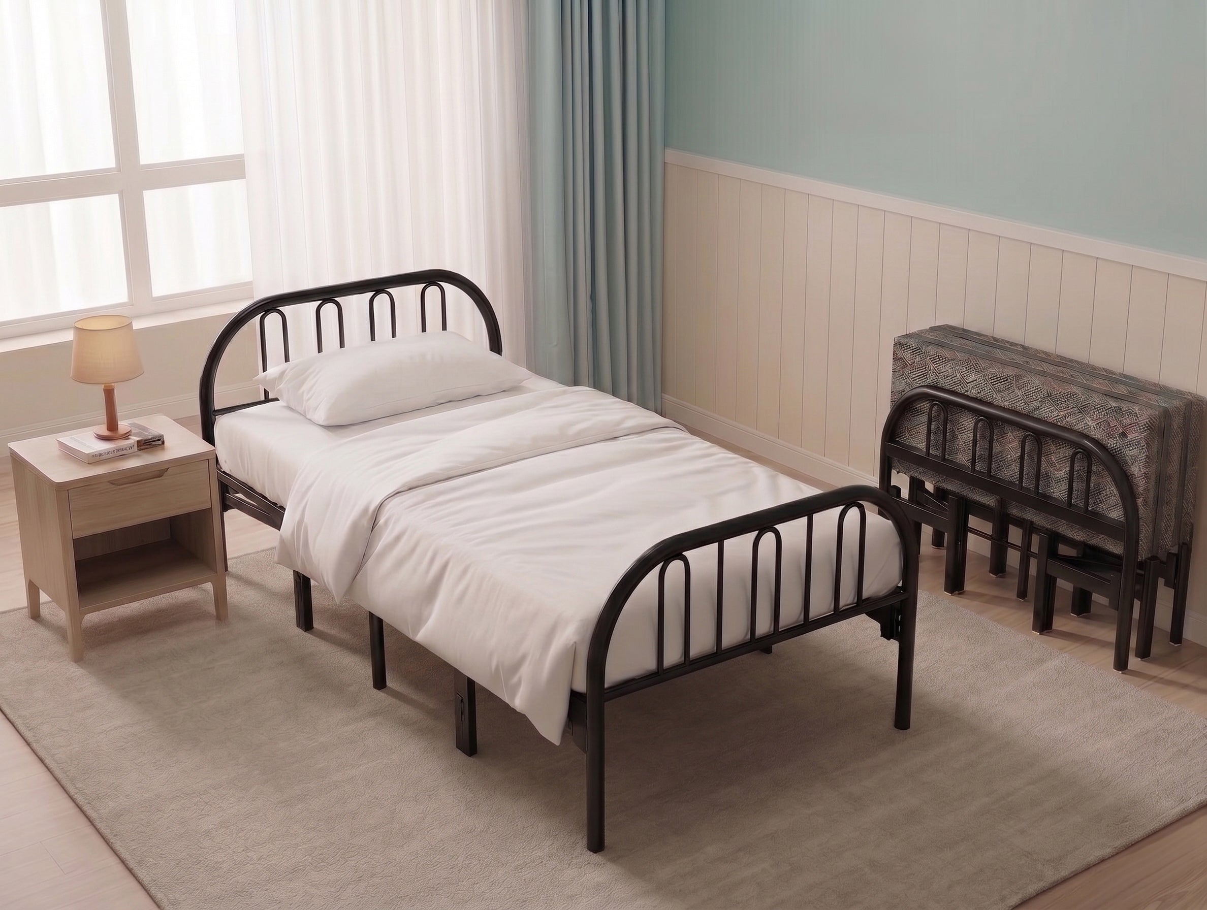 Milverton black steel single folding guest bed