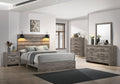 Charlotte driftwood gray farmhouse bed with dimmable headboard lights