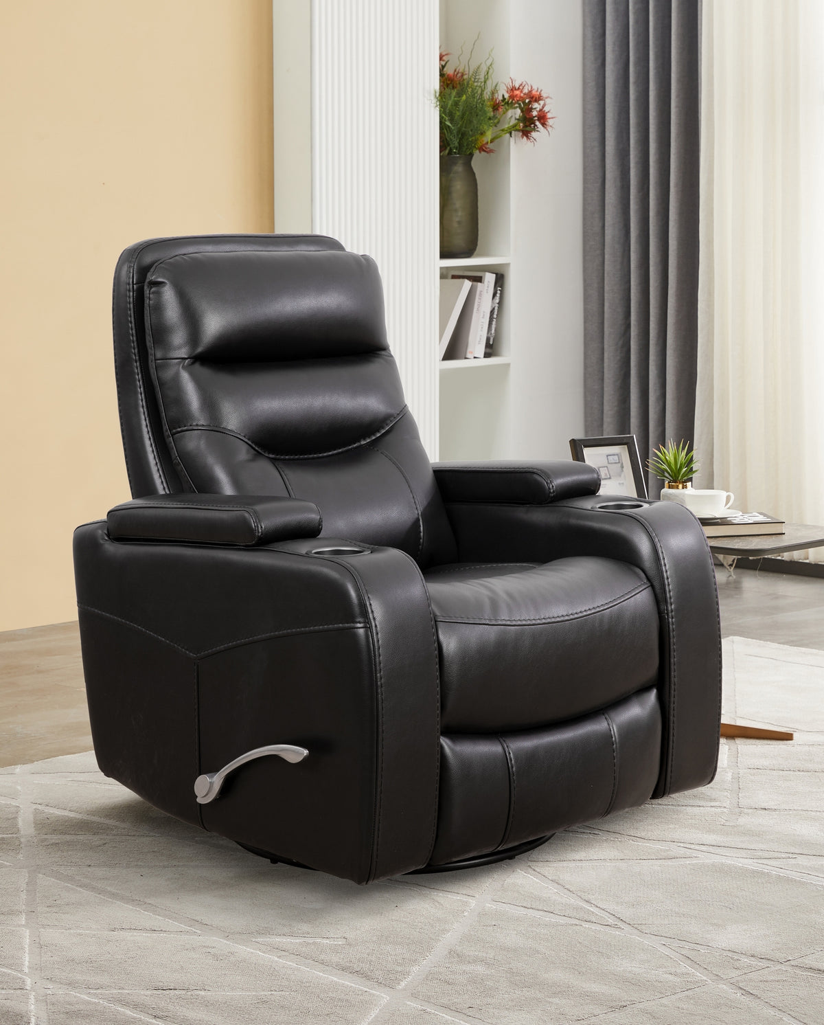 Salem faux-leather recliner with pull handle
