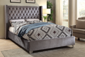 Selby grey velvet wing bed with chrome nailheads