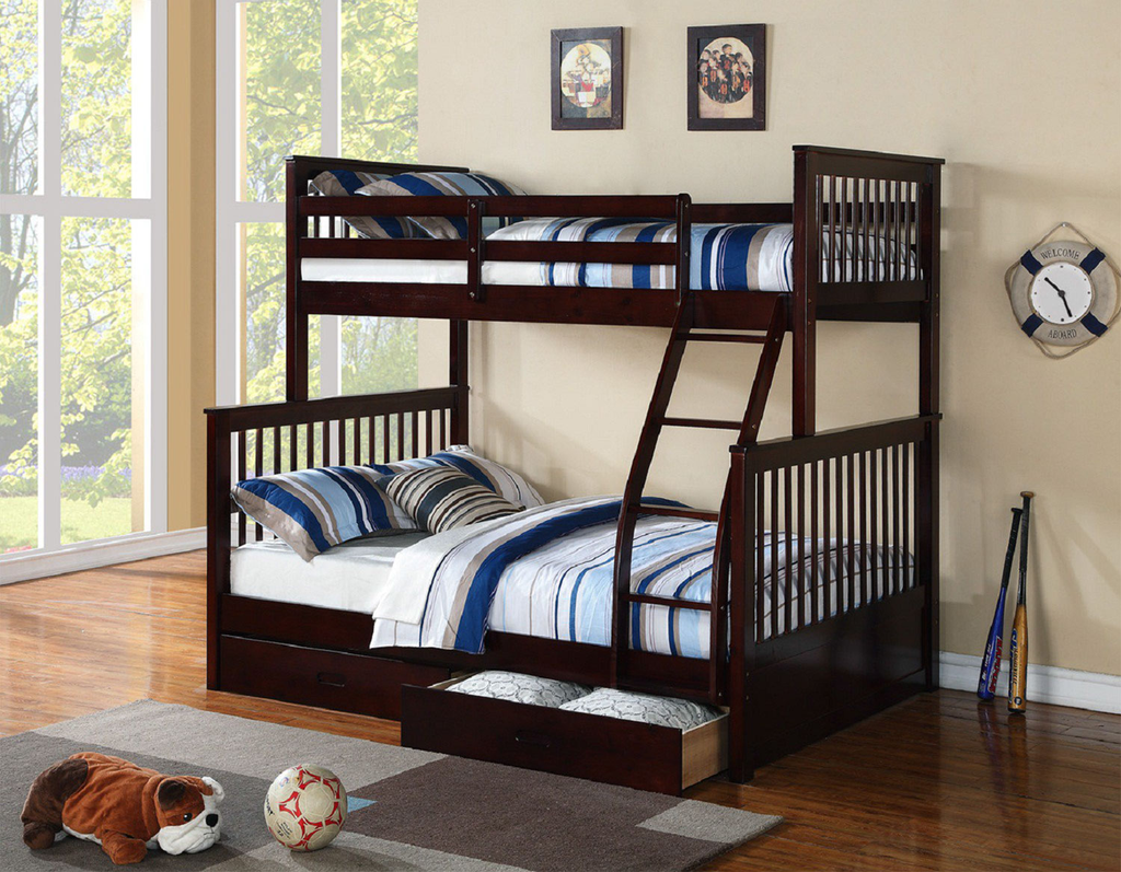 Espresso mission-style single over double bunk bed