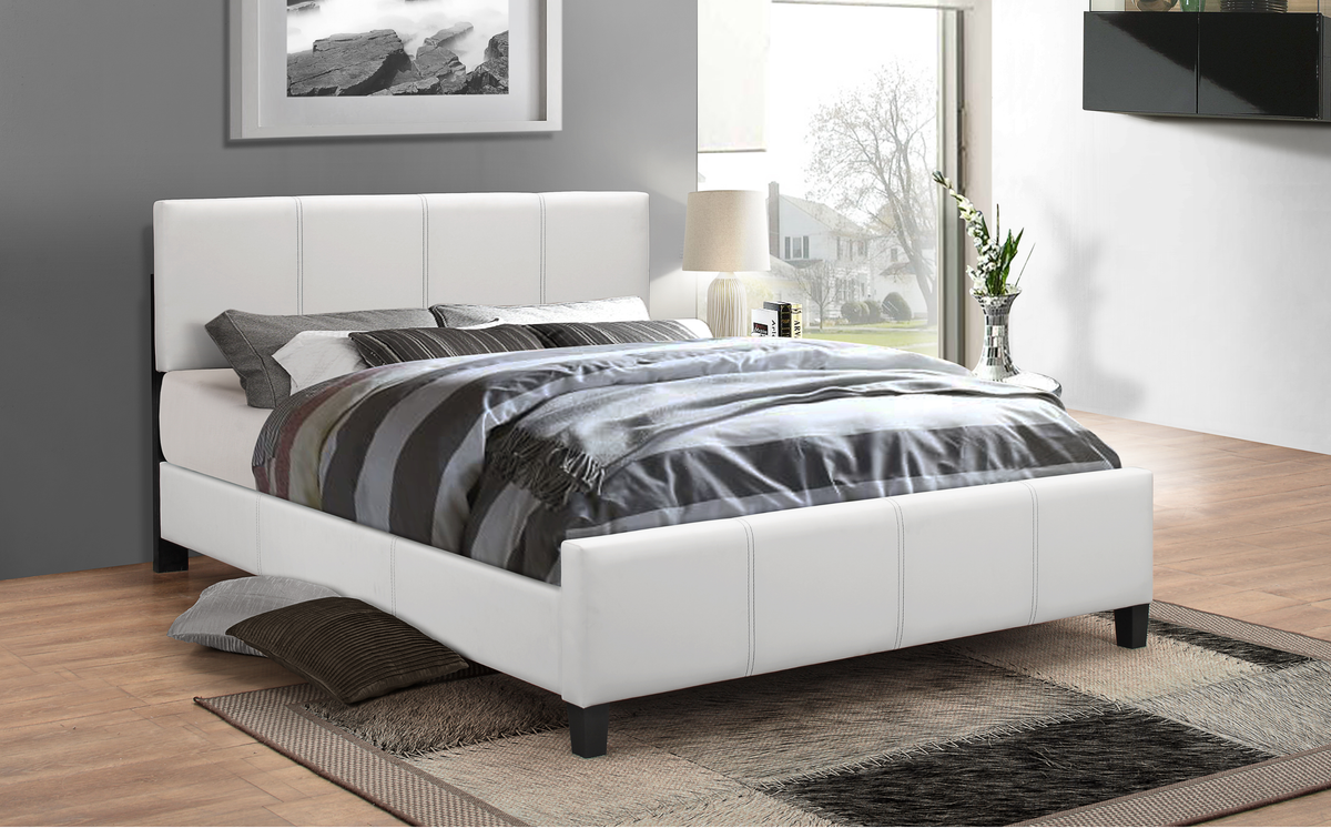 Brimley white faux-leather bed with adjustable headboard