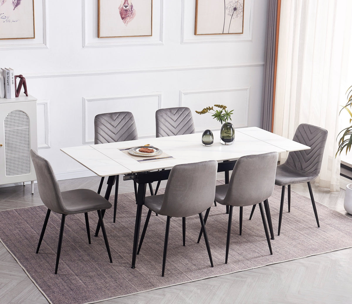 Gravenhurst 7-piece extension dining set with white marble top