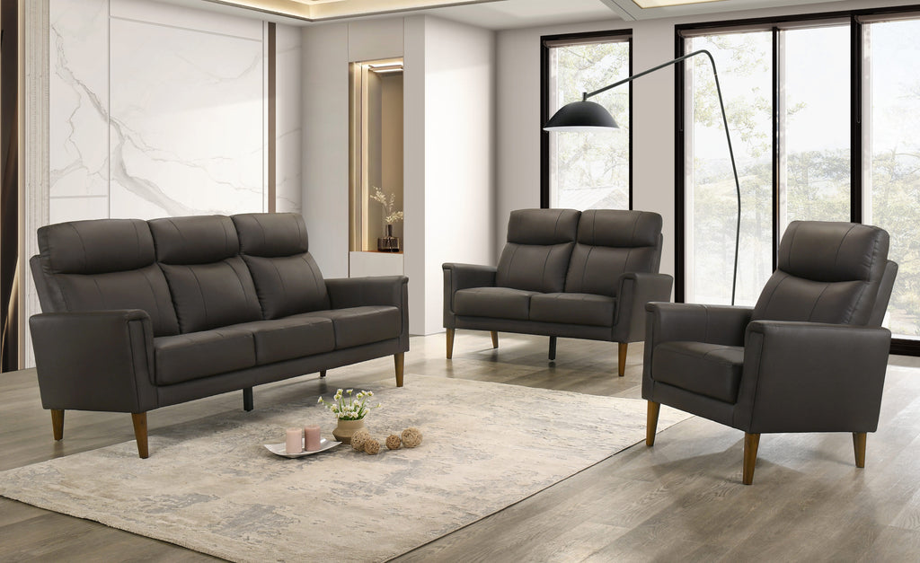 Westlake dark chocolate brown leather match sofa set