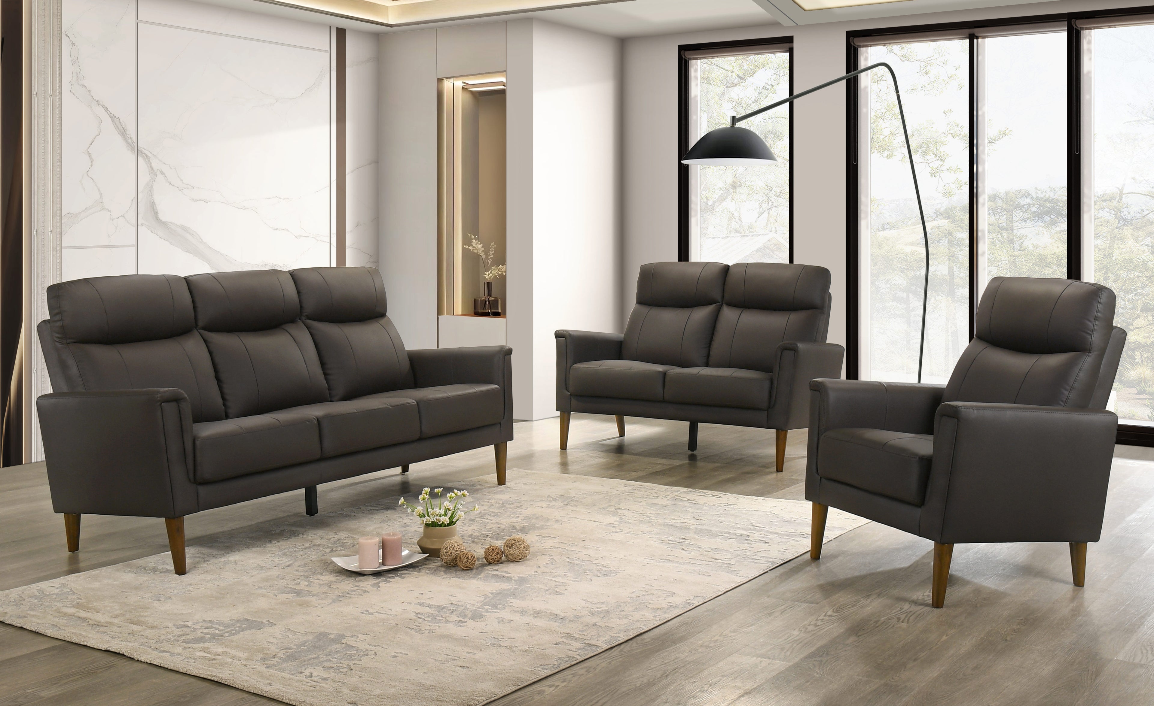Westlake dark chocolate brown leather match sofa set