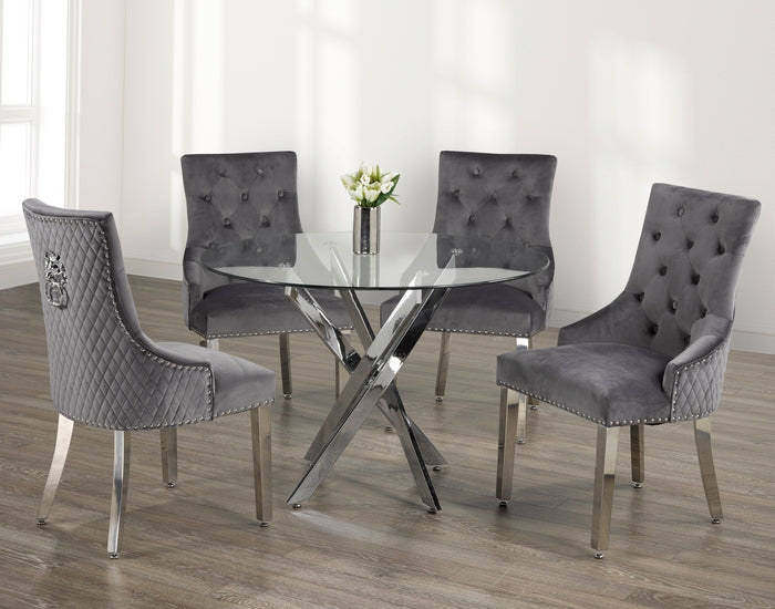 Erin 5-piece glass-top dining set with chrome legs