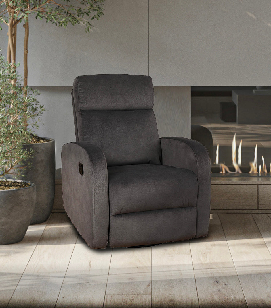 Osler fabric recliner in charcoal and latte