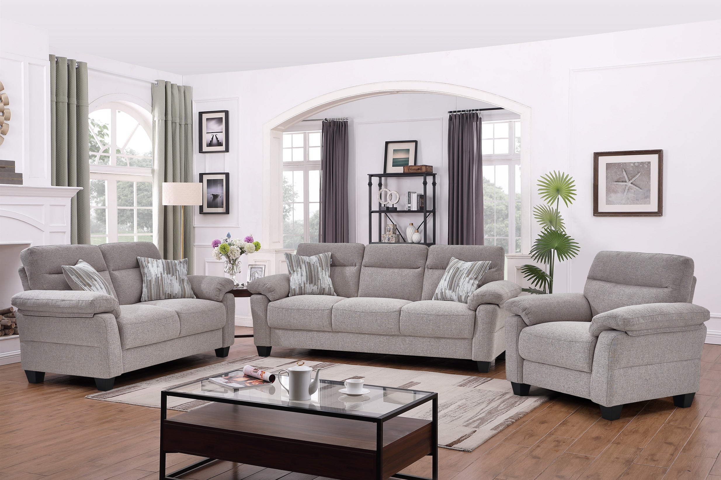 Falmouth sofa set in warm greige performance fabric