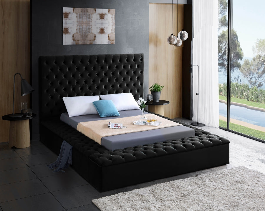 Roseheath black velvet bed with storage benches