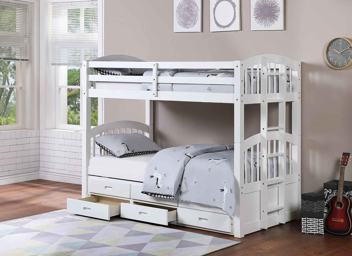 Pinery white triple captain bunk bed with trundle and storage