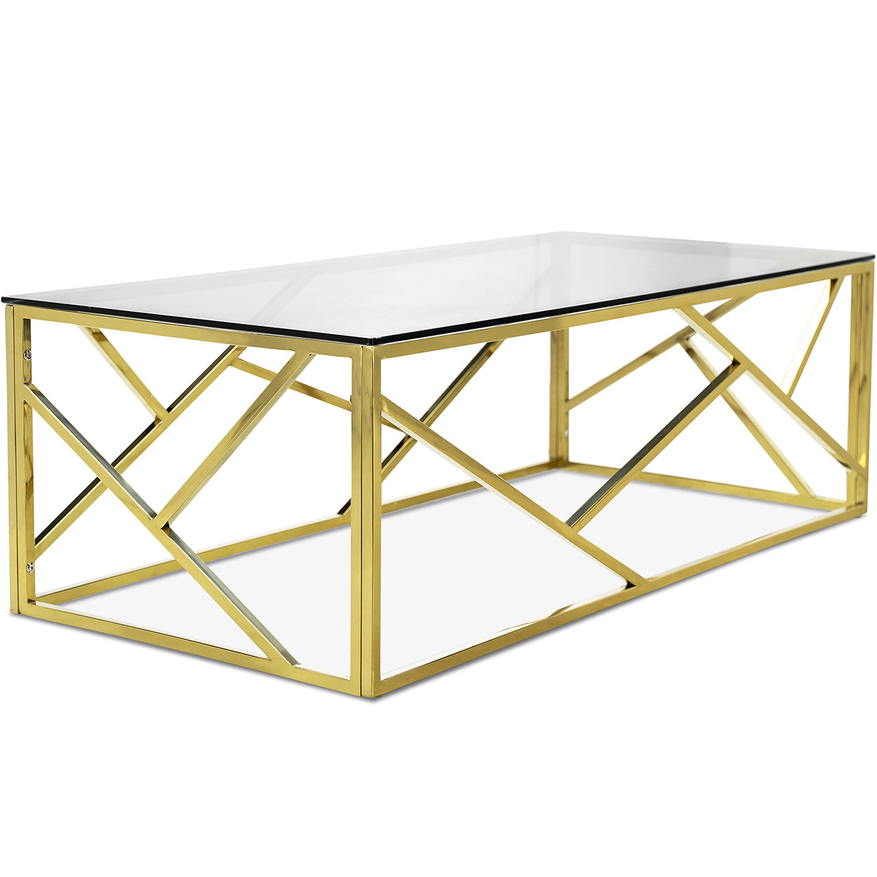 Maplewood end table clear tempered glass gold frame