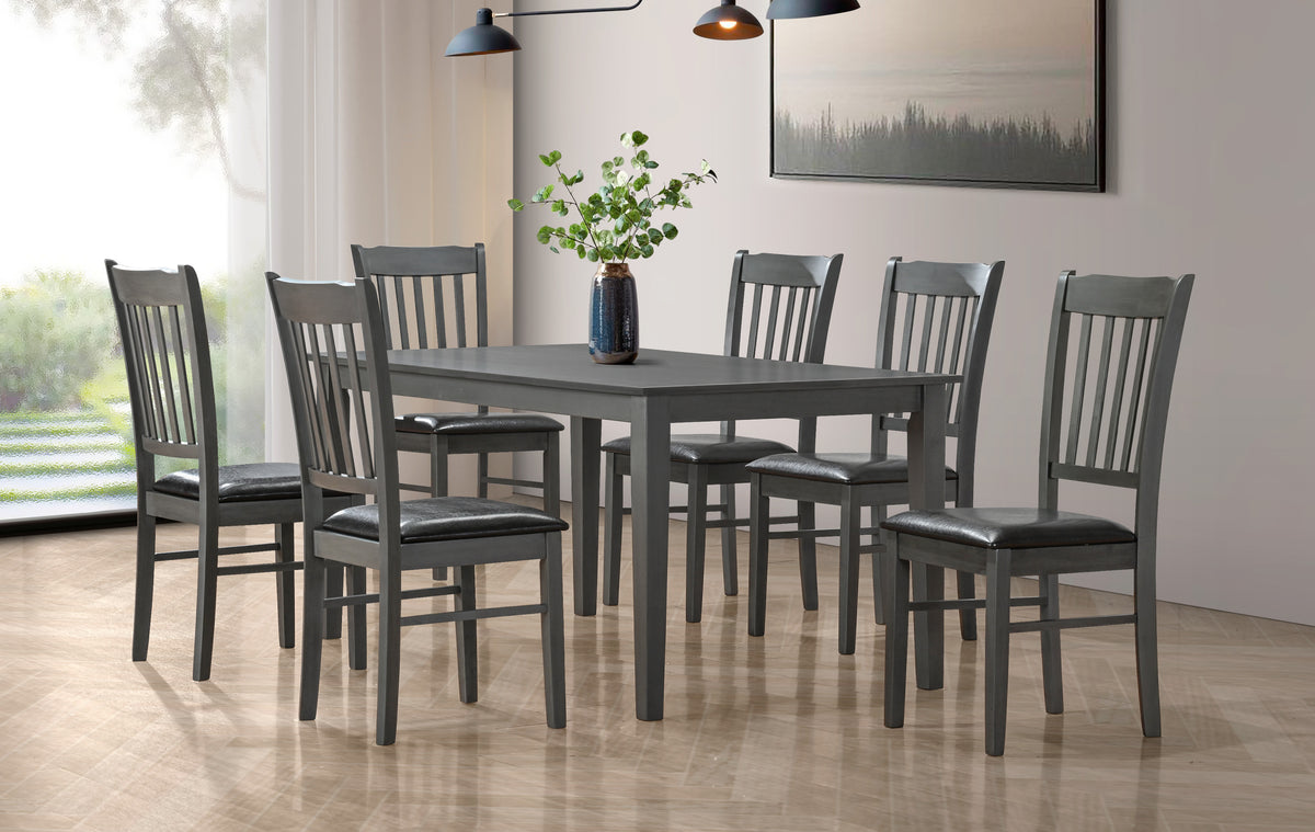 Collingwood dining set in antique grey with black PU chairs