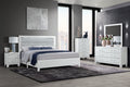 Luccia-White bed with grey upholstered headboard and LED lighting