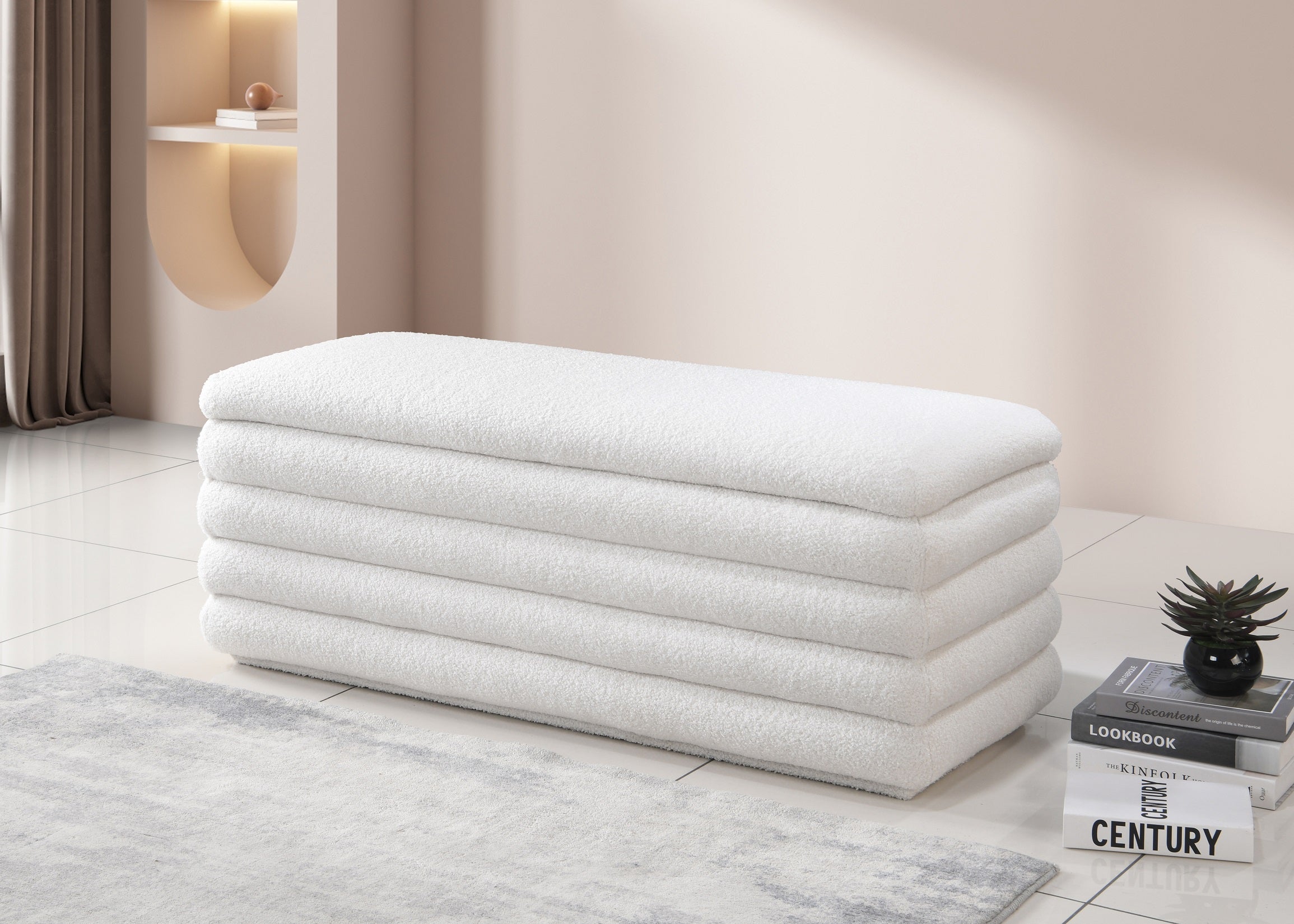 IF-5102 Maya storage bench creme teddy bear fabric #IF5102 #Maya #StorageBench #IFDCFurniture