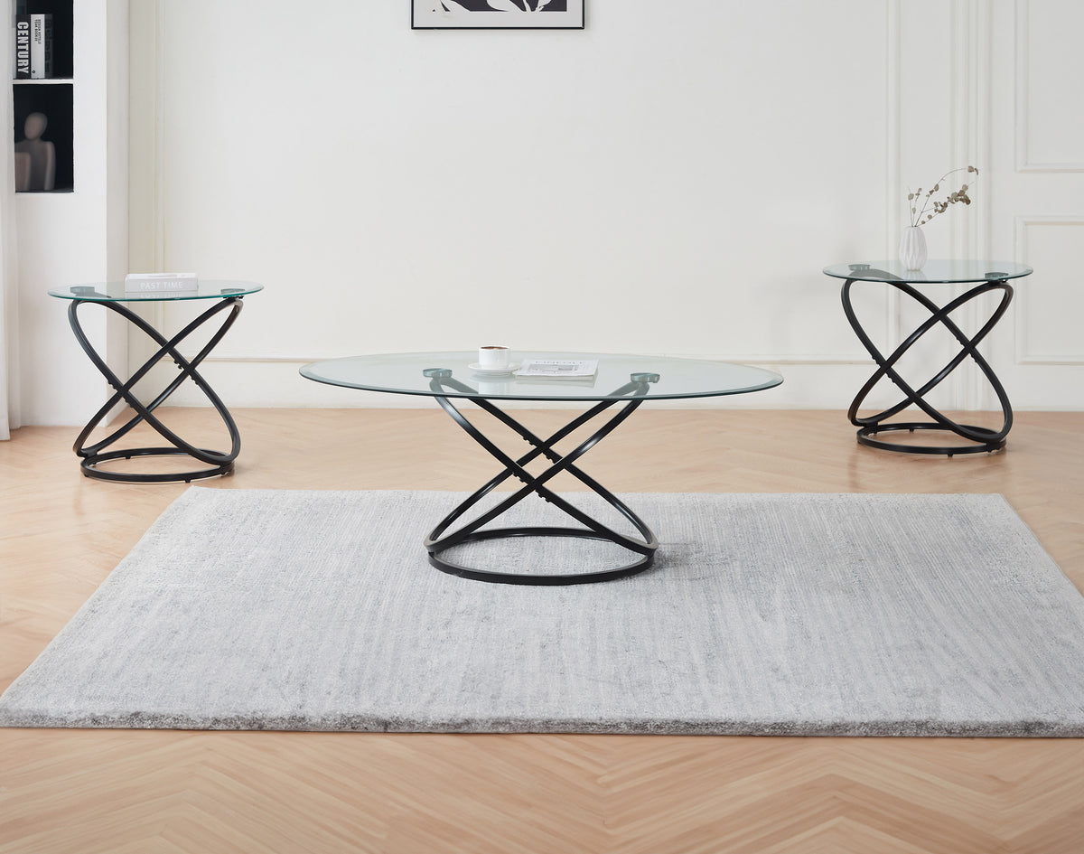 Ellesmere modern 3-piece coffee table set with black bases
