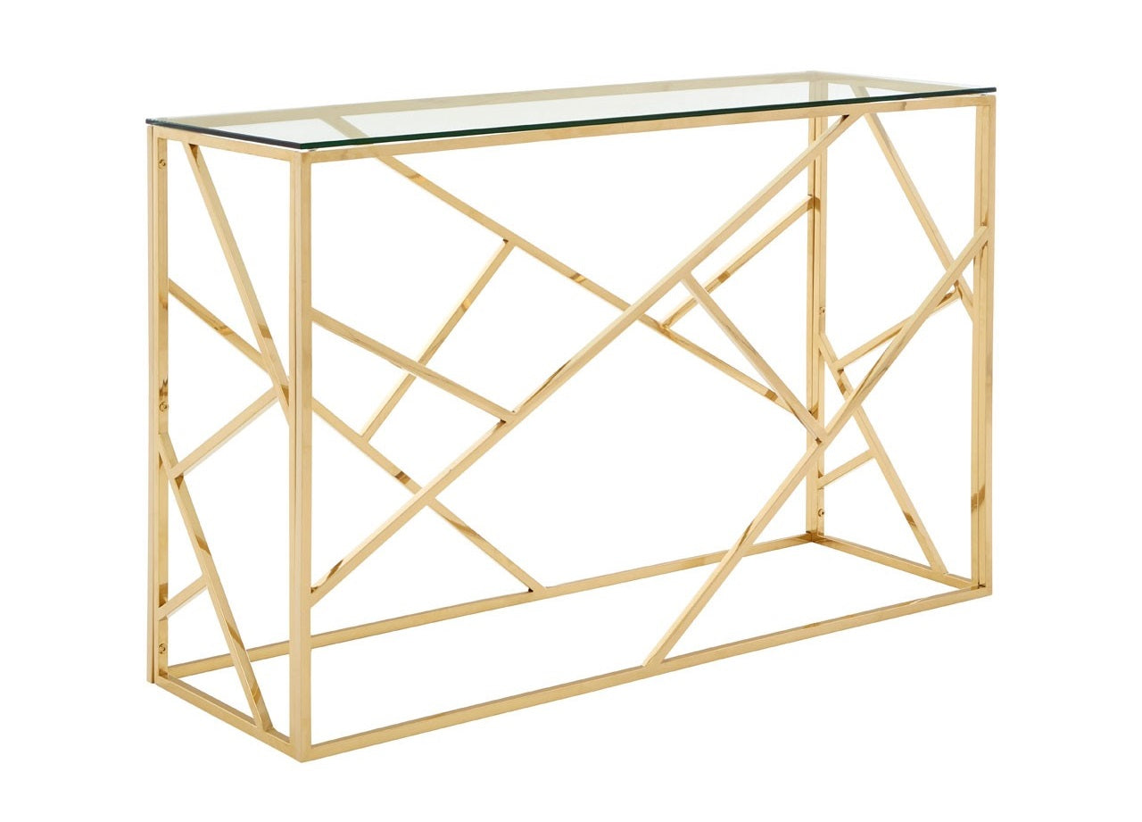 Maplewood sofa table gold frame glass top