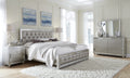 Riley Luna silver finish bed with tufted headboard and mirror accents
