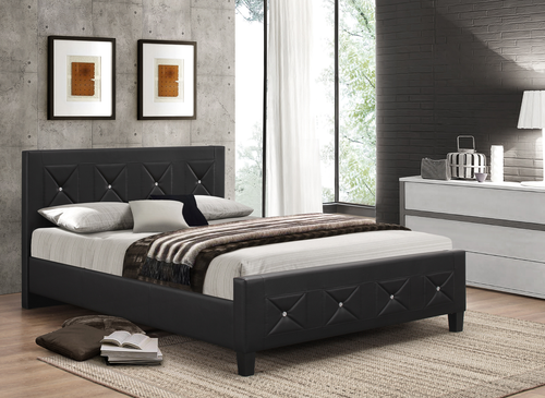 Adelaide glam black faux-leather bed with jewel accents