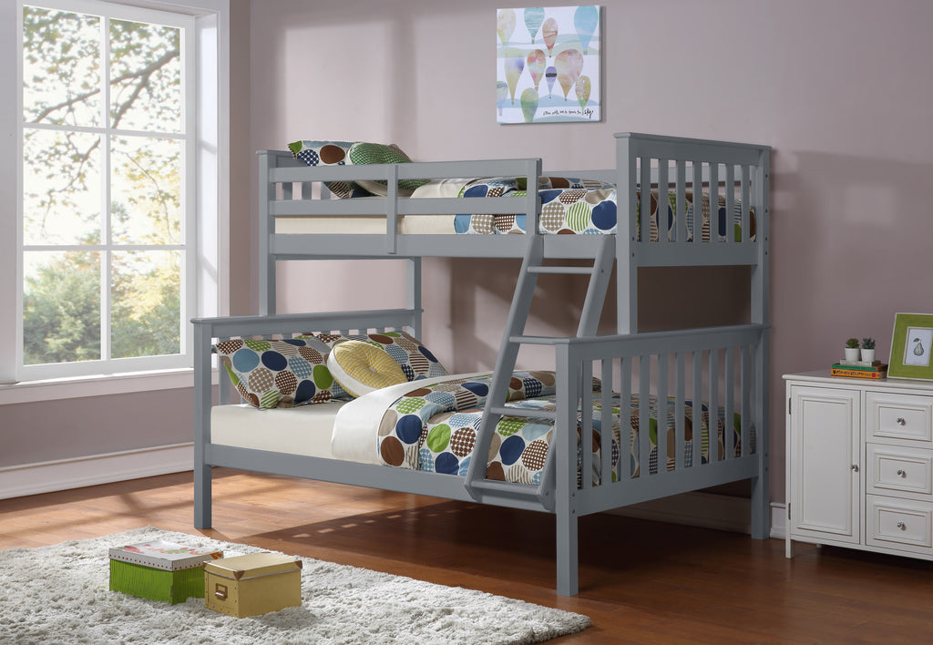 Grey mission-style single over double bunk bed for kids' rooms