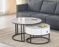 Windermere set of two Calacatta white stone coffee tables with storage