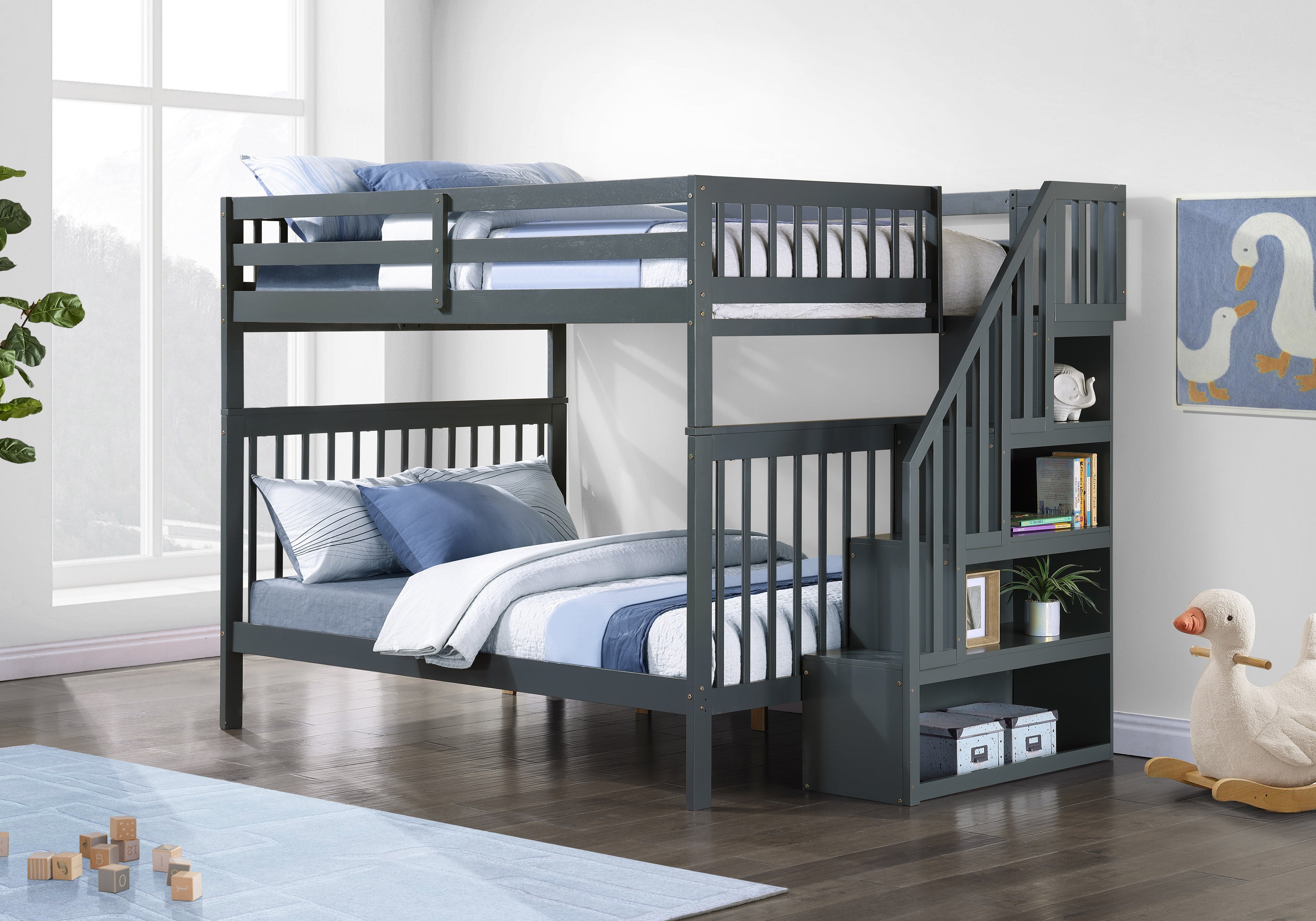 Rondeau grey mission bunk bed with stairs double over double